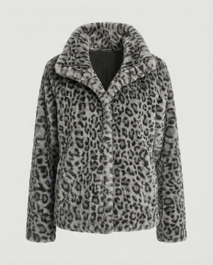 Echoarchiv | Mantel - Kunstpelz - Oversized Fit - Reverskragen - Leopardenprint