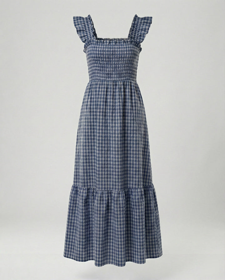 Damen Vichy Maxikleid mit Smokoberteil