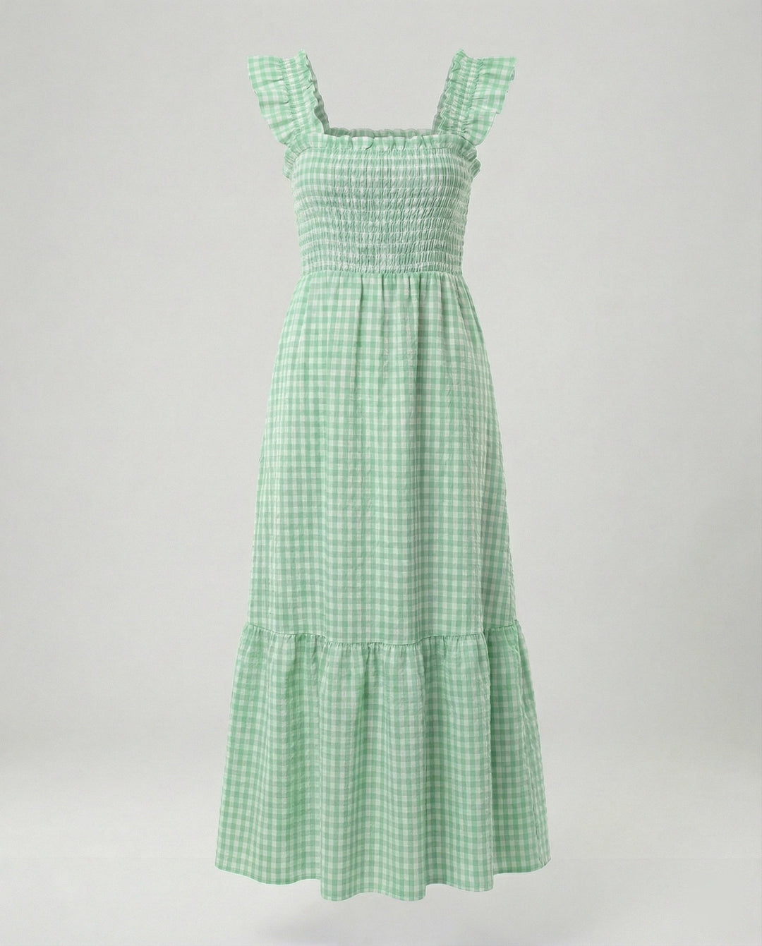 Damen Vichy Maxikleid mit Smokoberteil