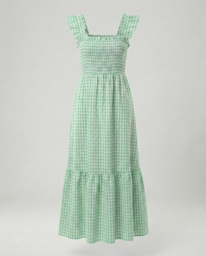Damen Vichy Maxikleid mit Smokoberteil