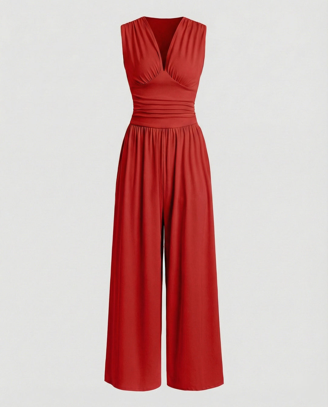 Damen Jumpsuit mit schickem V-Ausschnitt und weitem Bein Echoarchiv