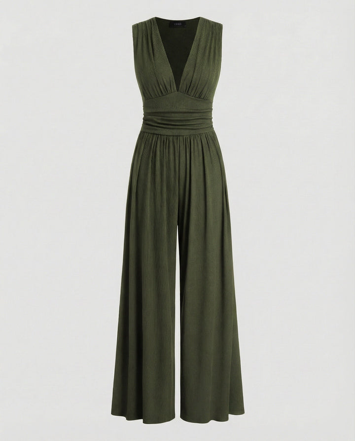 Damen Jumpsuit mit schickem V-Ausschnitt und weitem Bein Echoarchiv