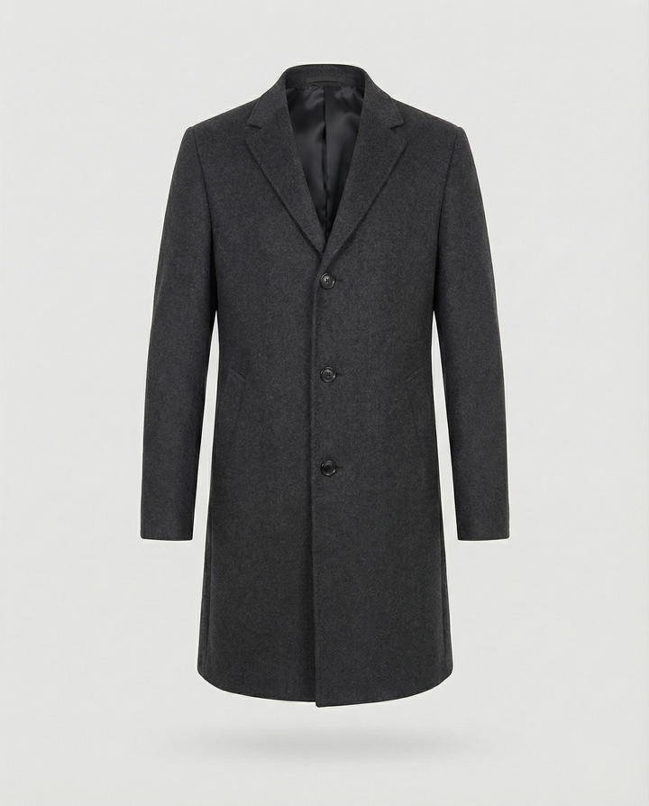 Herren eleganter Wollmantel mit klassischem Revers und praktischen Taschen Echoarchiv