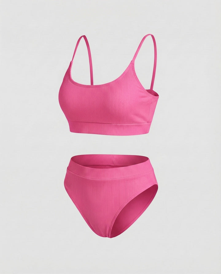 Damen Ripp-Bikini-Set Spaghettiträger-Bustier