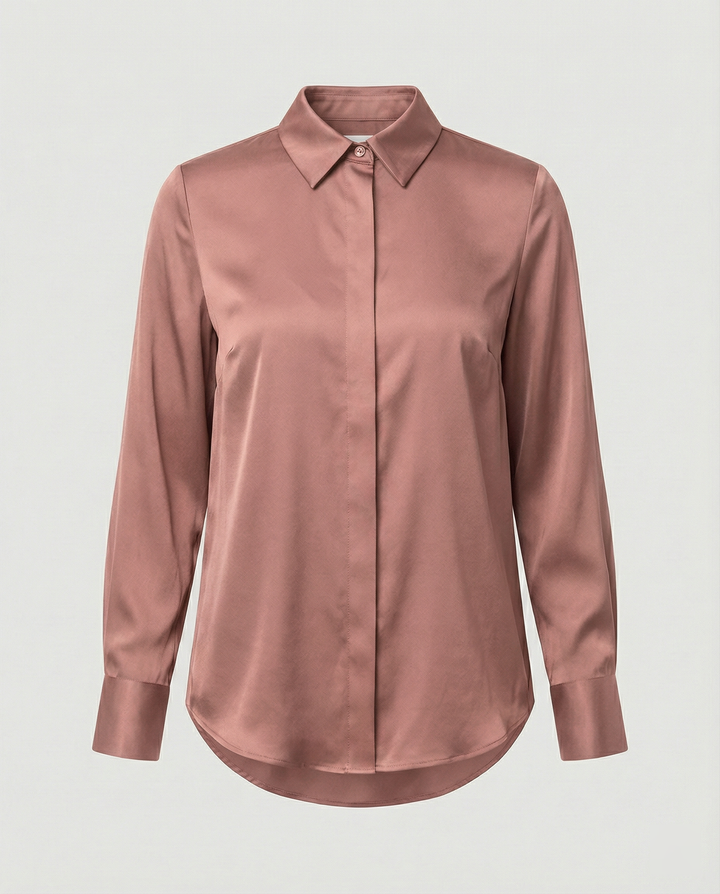 Damen elegante Satinbluse mit klassischem Kragen und zeitlosem Schnitt Echoarchiv