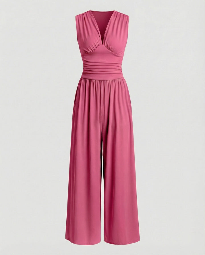 Damen Jumpsuit mit schickem V-Ausschnitt und weitem Bein Echoarchiv