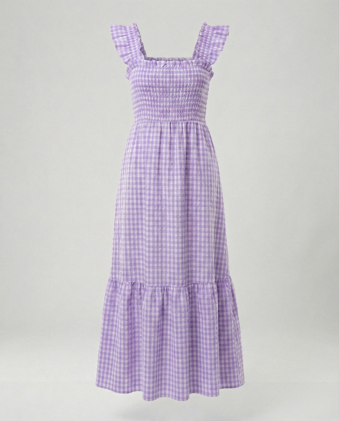 Damen Vichy Maxikleid mit Smokoberteil