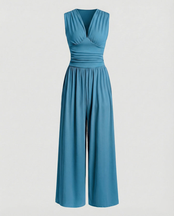 Damen Jumpsuit mit schickem V-Ausschnitt und weitem Bein Echoarchiv