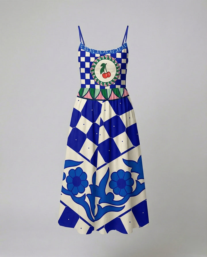 Echoarchiv | Einfarbiges Kleid mit U-Ausschnitt und Strapsen
