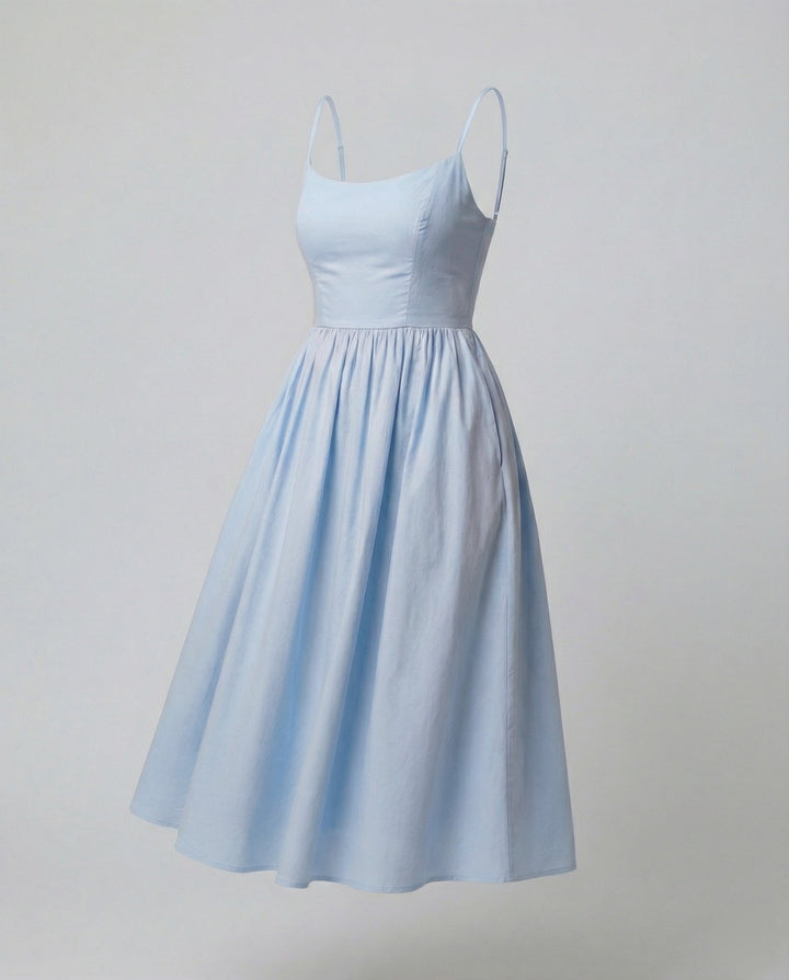 Echoarchiv | Einfarbiges Kleid mit U-Ausschnitt und Strapsen