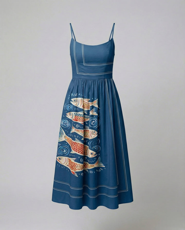Echoarchiv | Einfarbiges Kleid mit U-Ausschnitt und Strapsen