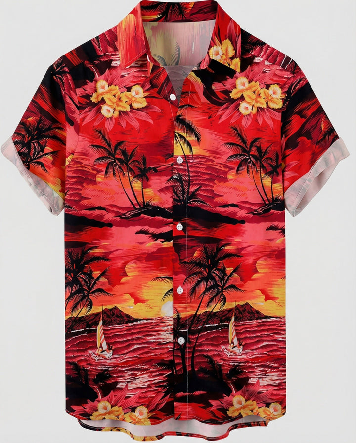 Kurzarm Hawaiihemd Herren Palmenprint – Arvello
