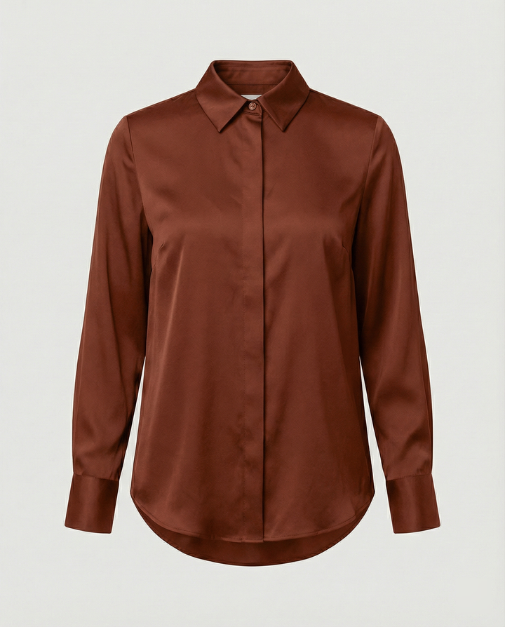 Damen elegante Satinbluse mit klassischem Kragen und zeitlosem Schnitt Echoarchiv
