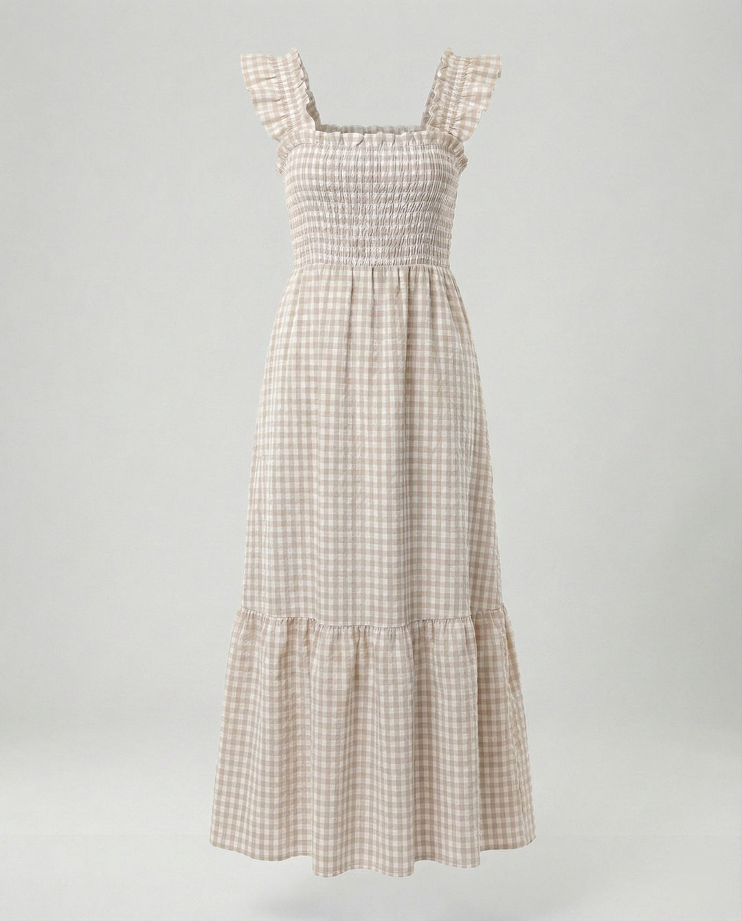 Damen Vichy Maxikleid mit Smokoberteil