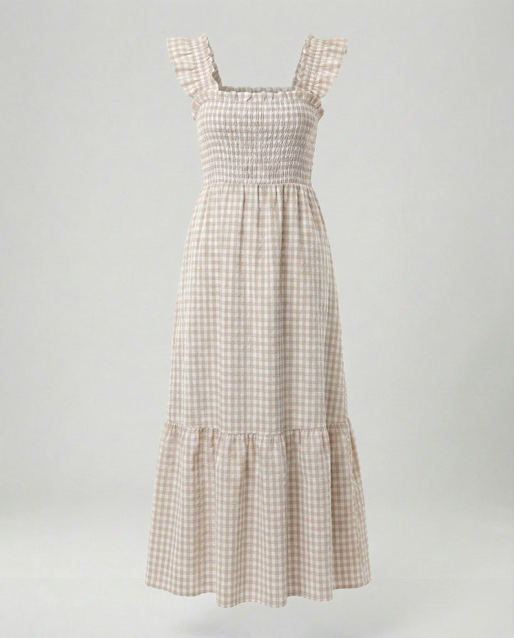 Damen Vichy Maxikleid mit Smokoberteil