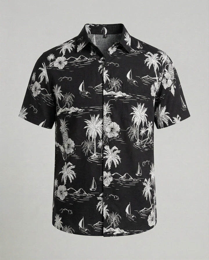Kurzarm Hawaiihemd Herren Palmenprint – Arvello