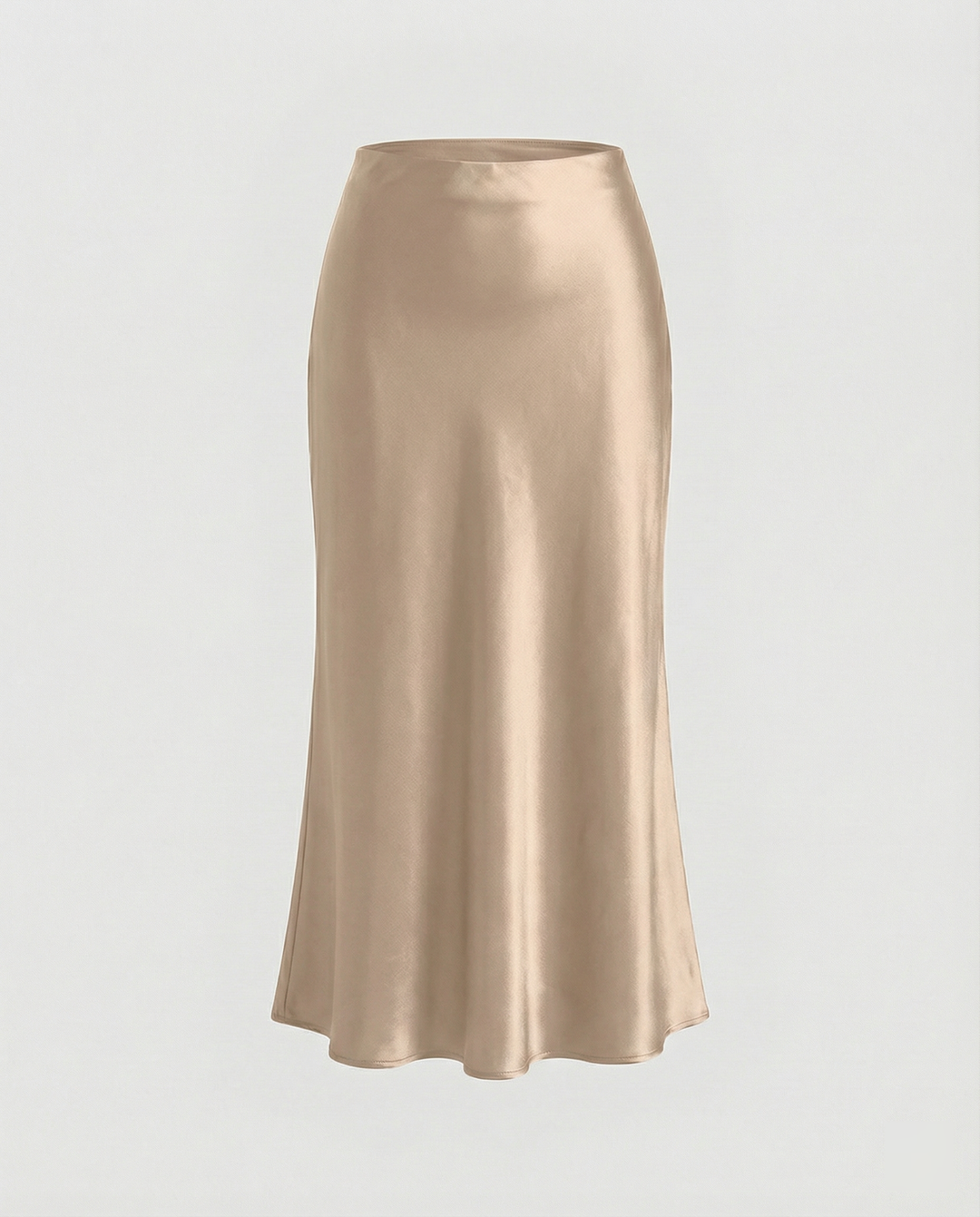 Damen eleganter Satin-Midirock mit fließendem Schnitt und hohem Bund – Rosévia