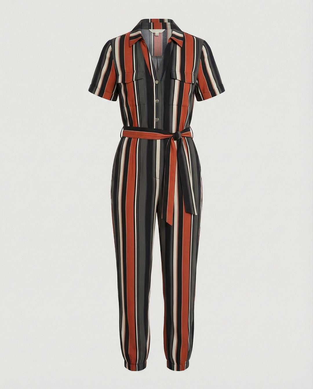 Damen lässiger Jumpsuit mit tailliertem Schnitt und durchgehender Knopfleiste Echoarchiv