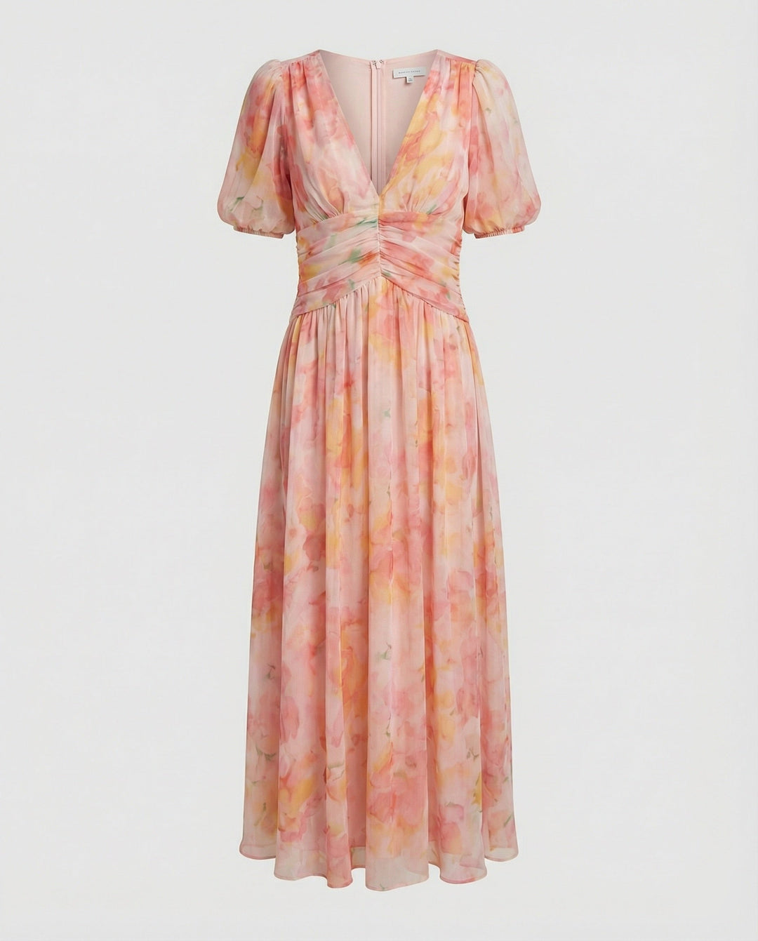 Damen Wickel-Maxikleid mit Puffärmeln – Valéora