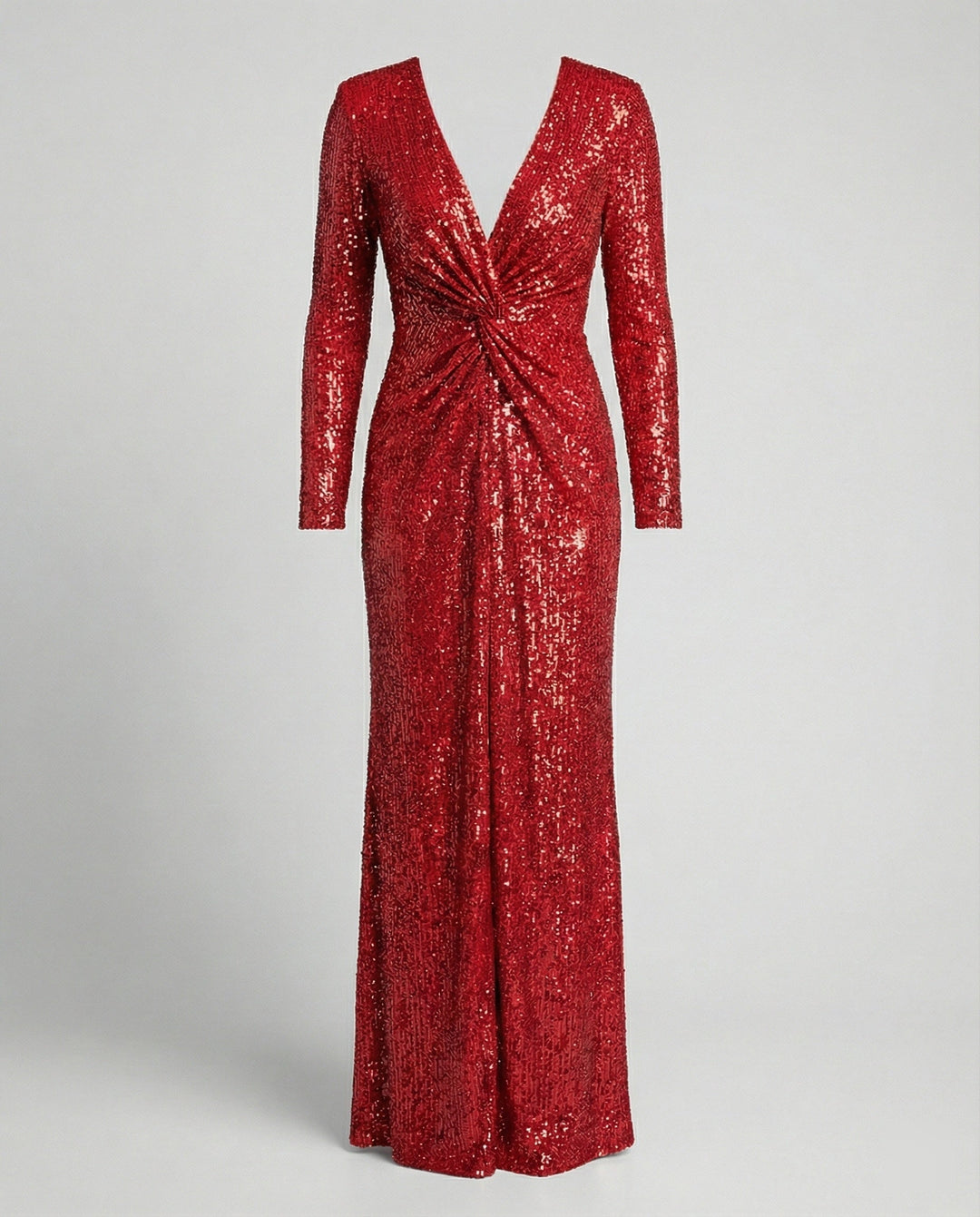 Give Em' Glam Paillettenkleid mit Langen Ärmeln und Gekreuztem Taillendetail Abend-Maxikleid – Valéora
