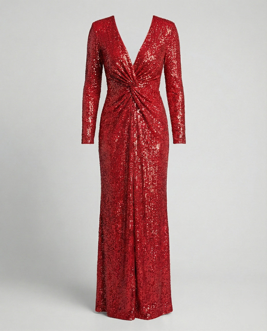 Give Em' Glam Paillettenkleid mit Langen Ärmeln und Gekreuztem Taillendetail Abend-Maxikleid – Valéora