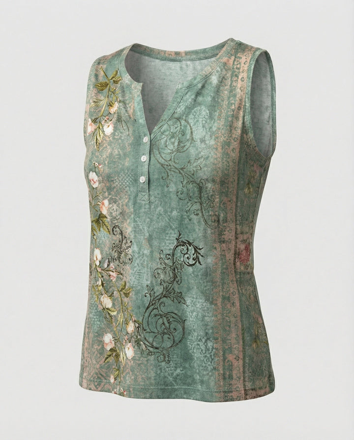 Echoarchiv - Ärmelloses Tank-Top mit Aquarell-Blumenmuster, Lockerer Schnitt