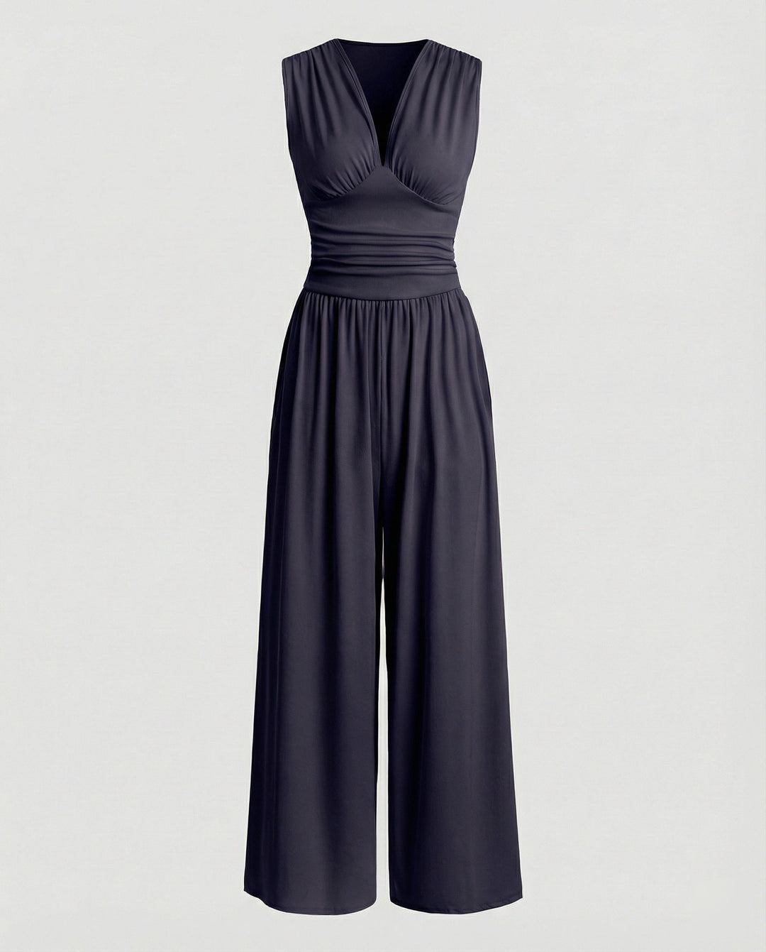 Damen Jumpsuit mit schickem V-Ausschnitt und weitem Bein Echoarchiv
