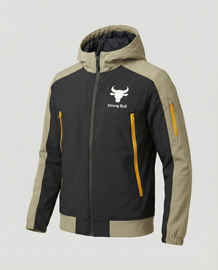 Echoarchiv | Herrenjacke mit Reißverschluss, Kapuze und Farbblockdesign