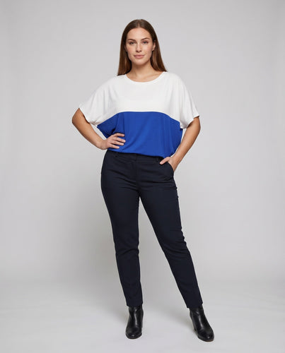 Frauen gestreift horizontale Blockstreifen Baumwollmischung Kurzarm-Shirt