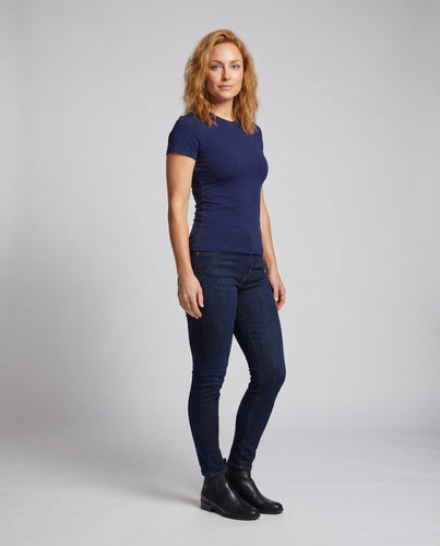 Damen Kurzarm-Oberteil Rundhals Formendes Stretch-Crop