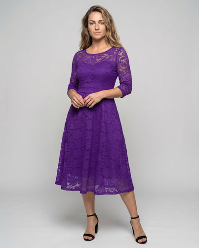 Damen Spitzen-Midi-Kleid 3/4-Ärmel Korsett Naht Taschen