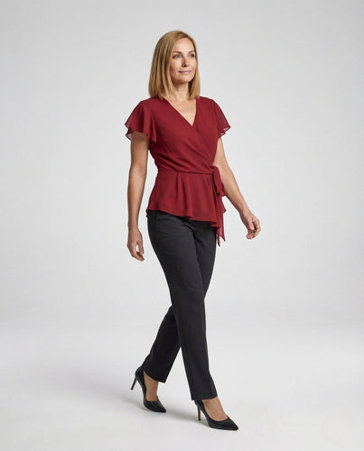 Damen Chiffon Wickelbluse mit Volants