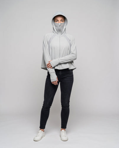 Damen Funktionsjacke mit integriertem UV-Schutz und kopfbedeckender Kapuze Echo Archiv