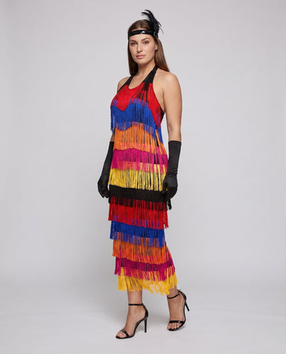 Damen Fransen-Kleid im Vintage-Stil mit lebhaften Farben – Élara