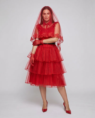 Frauen festliches Kostümkleid mit voluminösem Tüllrock und Rüschen Echo Archiv