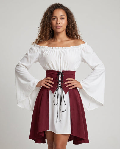 Damen Off-Shoulder Kleid mit Trompetenärmeln – Élara