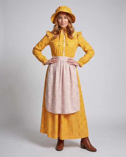 Damen Ländliches Vintage-Kleid mit floralem Muster und passendem Hut – Élara