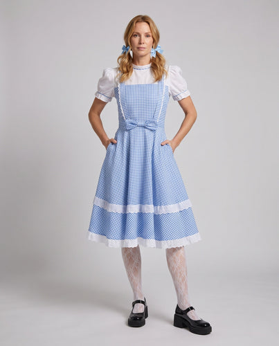 Damen nostalgisches Karokleid mit Rüschendetails und passendem Zubehör – Lunéa