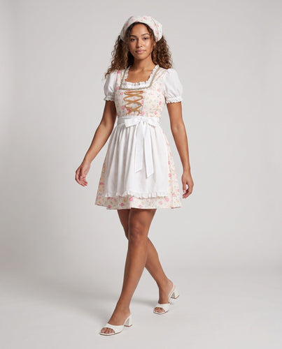 Damen Trachtenkleid mit ausgefallenen Blumenmotiven und Rüschen – Lunéa