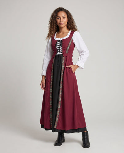 Damen Trachtenkleid mit dekorativer Schnürung und farbigen Stickdetails – Élara