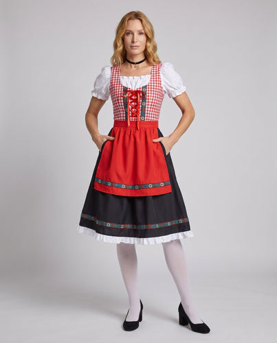Damen Traditionelles Dirndl mit kariertem Top und Rüschendetails – Élara