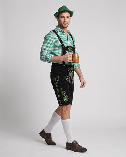 Herren Trachten Lederhose mit liebevollen Stickereien und verstellbaren Hosenträgern – Marzano