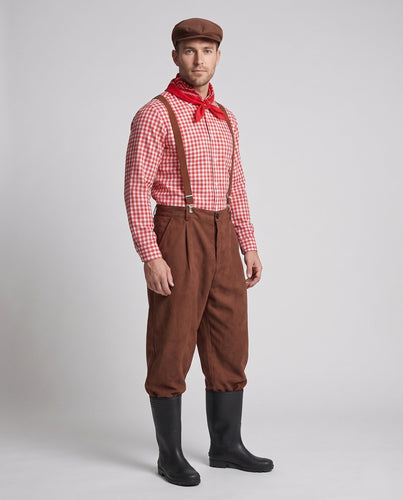 Herren Trachten-Lederhose mit verzierten Trägern und seitlichen Taschen – Marzano