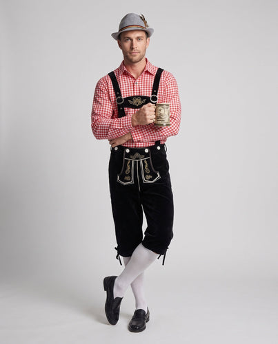 Herren Velourslederhose mit kunstvoller Stickerei und verstellbaren Trägern – Sorevano