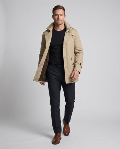 Herren Canvas Feldmantel mit Teddyfutter, Spitzkragen und Schulterklappen Echo Archiv