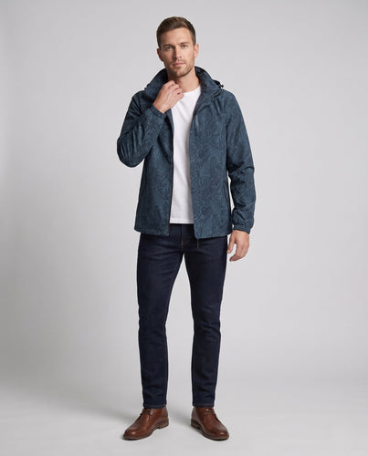 Herren Leichte Hoodie-Jacke mit subtilem Blattdruck und winddichter Softshell-Außenschicht Echo Archiv