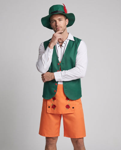 Herren Oktoberfest-Kostüm-Set mit schickem Hut, Weste, Bluse und Latzhose Echo Archiv