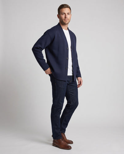 Unisex Oversize-Cardigan aus French-Terry mit V-Ausschnitt und durchgehender Knopfleiste