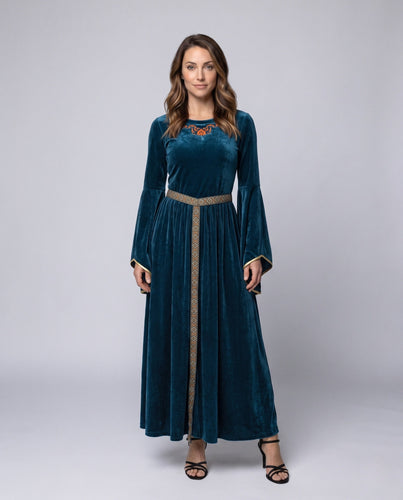 Damen Elegantes Maxikleid mit weit ausgestellten Ärmeln und dekorativem Taillengürtel Echo Archiv