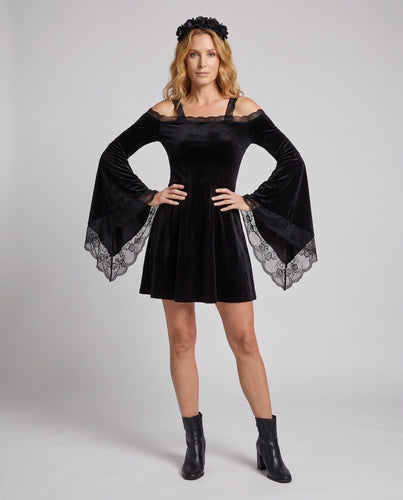 Damen Gothic-Kleid mit Spitzenärmeln und schwingendem Rock Echo Archiv